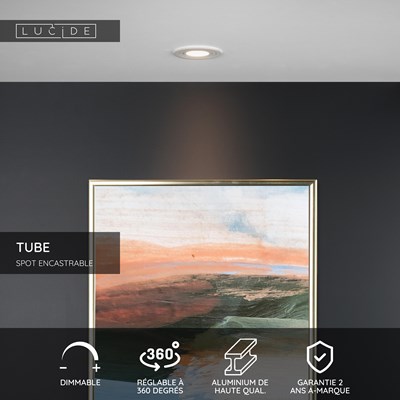 Lucide TUBE - Spot encastrable - Ø 9,2 cm - 1xGU10 - Blanc